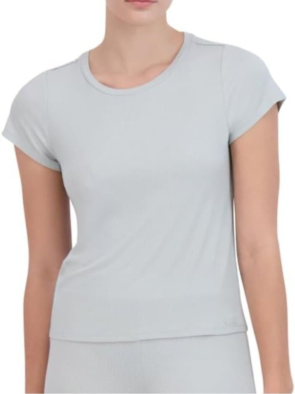 Women Puritan Grey Ribbed Pull On Plain Hem Crew Neck Short Sleeve Sleep T Shirt